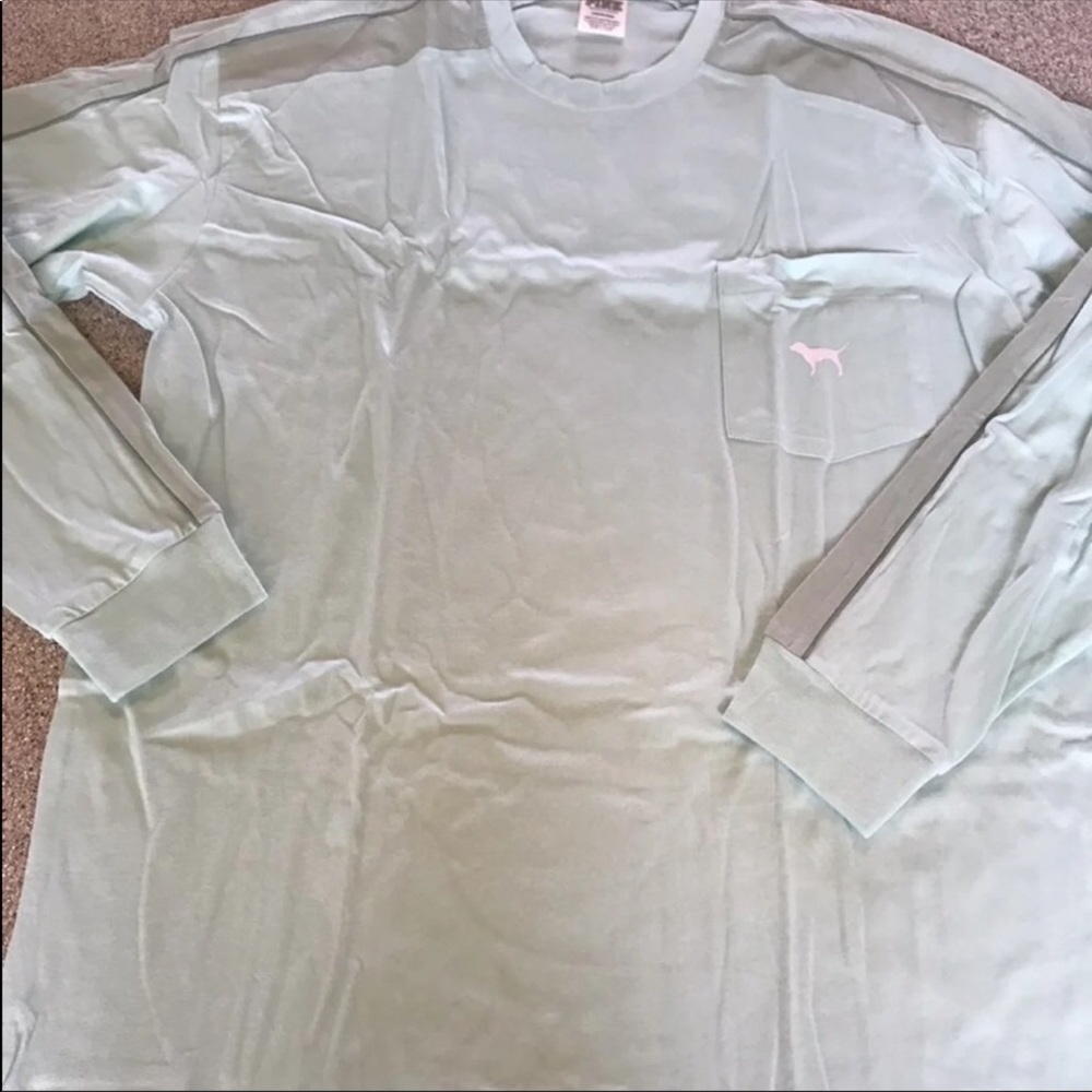 VS PINK LONG SLEEVE CAMPUS TEE MINT SZ M - Picture 3 of 5